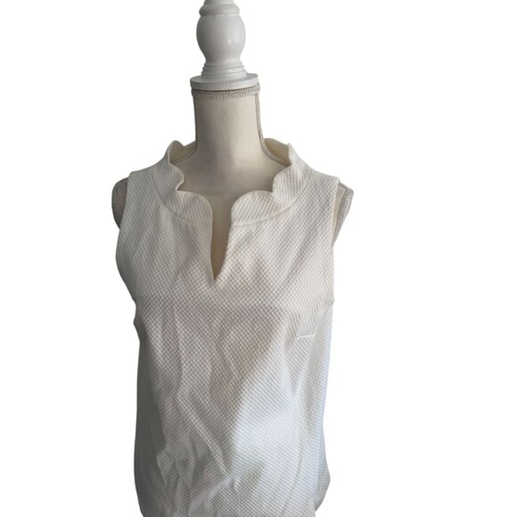SARA CAMPBELL White Scalloped Cotton Blend Tank Top Size Medium - Picture 9 of 10
